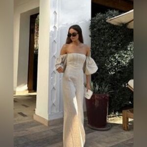 Off the shoulder linen romper